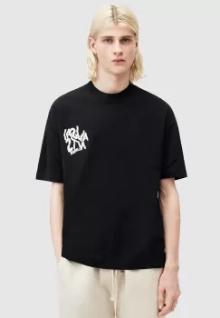 AllSaints tricou din bumbac ORLANDO SS barbati, culoarea negru, cu imprimeu, M022PA imagine