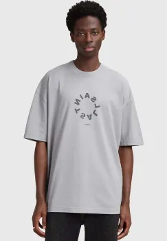 AllSaints tricou din bumbac TIERRA SS CREW barbati, culoarea gri, cu imprimeu, M072PB imagine