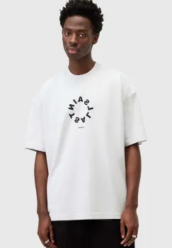 AllSaints tricou din bumbac TIERRA SS CREW barbati, culoarea gri, cu imprimeu, M072PB imagine