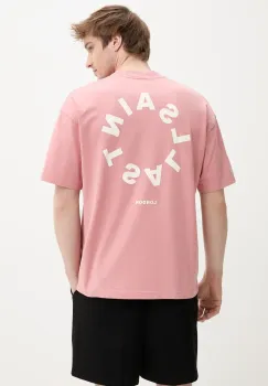 AllSaints tricou din bumbac TIERRA SS CREW barbati, culoarea roz, cu imprimeu, M072PB imagine