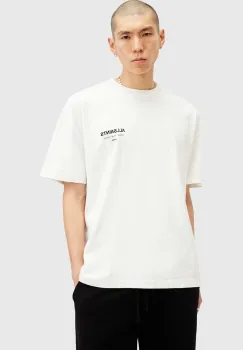 AllSaints tricou din bumbac UNDERGROUND barbati, culoarea alb, cu imprimeu, M071PB imagine