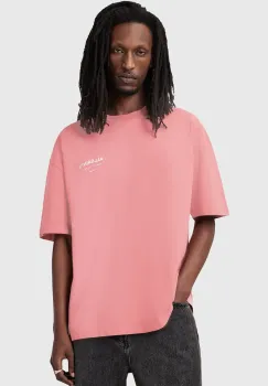 AllSaints tricou din bumbac UNDERGROUND barbati, culoarea roz, cu imprimeu, M071PB imagine