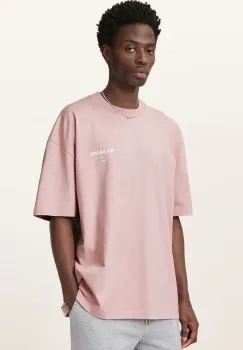 AllSaints tricou din bumbac UNDERGROUND barbati, culoarea roz, cu imprimeu, M071PB imagine