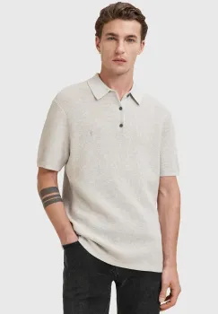AllSaints tricou polo din amestec de lana ASPEN culoarea bej, uni, M025KA imagine