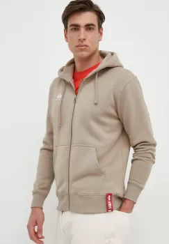Alpha Industries bluza barbati, culoarea bej, cu gluga, cu imprimeu imagine