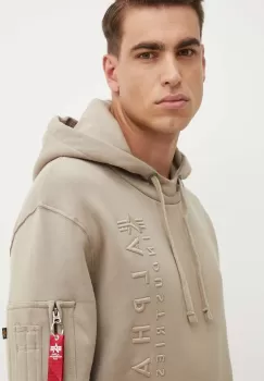 Alpha Industries bluza barbati, culoarea bej, cu gluga, cu imprimeu, 138333 imagine