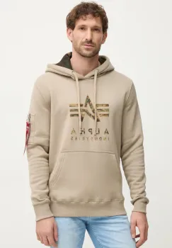 Alpha Industries bluza barbati, culoarea bej, cu gluga, cu imprimeu, 146337 imagine