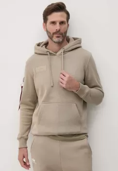 Alpha Industries bluza barbati, culoarea bej, cu gluga, cu imprimeu imagine
