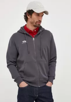 Alpha Industries bluza barbati, culoarea gri, cu gluga, cu imprimeu imagine