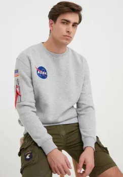 Alpha Industries bluza barbati, culoarea gri, cu imprimeu imagine