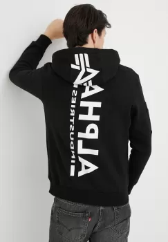 Alpha Industries bluza barbati, culoarea negru, cu gluga, cu imprimeu imagine
