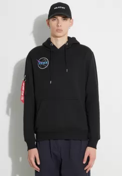 Alpha Industries bluza barbati, culoarea negru, cu gluga, cu imprimeu imagine