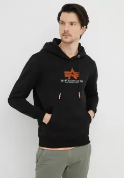Alpha Industries bluza barbati, culoarea negru, cu gluga, cu imprimeu imagine