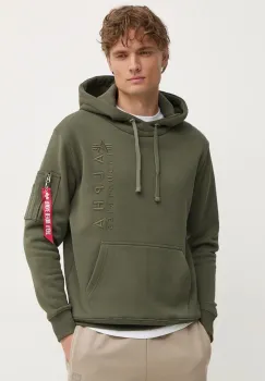 Alpha Industries bluza barbati, culoarea verde, cu gluga, cu imprimeu, 138333 imagine