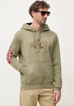Alpha Industries bluza barbati, culoarea verde, cu gluga, cu imprimeu, 146337 imagine