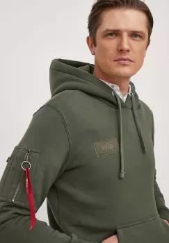 Alpha Industries bluza barbati, culoarea verde, cu gluga, cu imprimeu imagine
