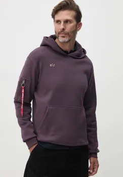 Alpha Industries bluza barbati, culoarea violet, cu gluga, neted, 148337 imagine