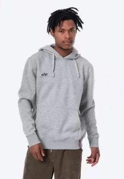 Alpha Industries bluza Basic barbati, culoarea gri, cu gluga, cu imprimeu 196318.17-grey imagine