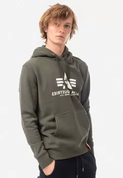 Alpha Industries bluza Basic Hoody barbati, culoarea verde, cu gluga, cu imprimeu 178312.142-green imagine