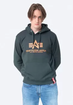 Alpha Industries bluza Basic Hoody barbati, culoarea verde, cu gluga, cu imprimeu 178312.353-green imagine