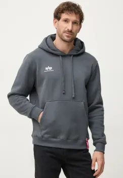 Alpha Industries bluza Basic Hoody Small Logo barbati, culoarea gri, cu gluga, cu imprimeu 196318.136-grey imagine