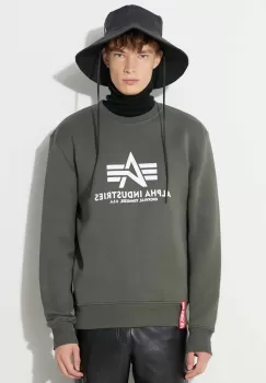 Alpha Industries bluza Basic Sweater barbati, culoarea verde, cu imprimeu 178302.142 imagine
