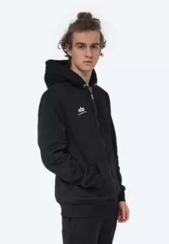Alpha Industries bluza Basic Zip Hoody SL barbati, culoarea negru, cu gluga, cu imprimeu 118342.03-black imagine