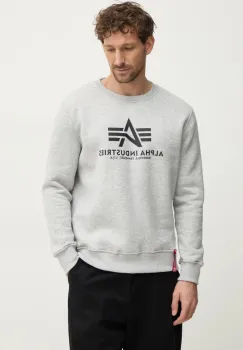Alpha Industries bluza bluza Basic Sweater barbati, culoarea gri, cu imprimeu 178302.17-grey imagine