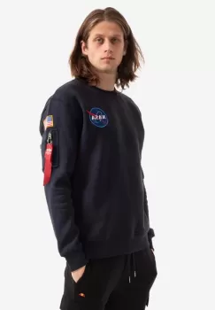 Alpha Industries bluza bluza Space Shuttle Sweater barbati, culoarea albastru marin, cu imprimeu 178307.07-navy imagine