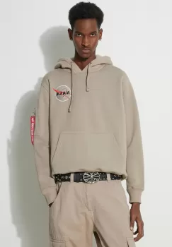 Alpha Industries bluza NASA Orbit Hoody barbati, culoarea bej, cu gluga, cu imprimeu, 146339 imagine