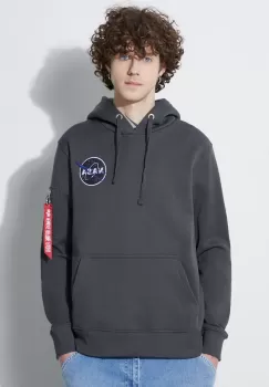 Alpha Industries bluza NASA Orbit Hoody barbati, culoarea gri, cu gluga, cu imprimeu, 146339 imagine