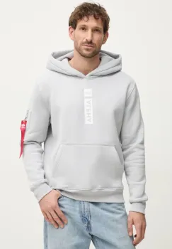 Alpha Industries bluza PP Hoody barbati, culoarea gri, cu gluga, cu imprimeu, 146338 imagine