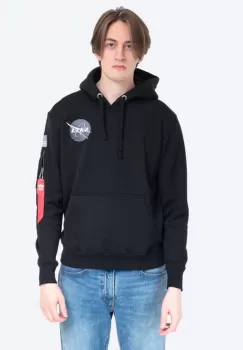 Alpha Industries bluza Space Shuttle Hoody barbati, culoarea negru, cu gluga, cu imprimeu 178317.03-black imagine