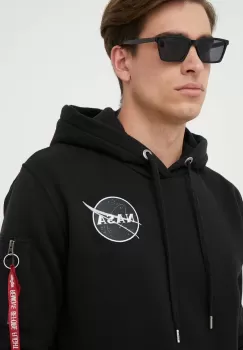 Alpha Industries bluza x Nasa barbati, culoarea negru, cu gluga, cu imprimeu imagine