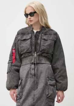 Alpha Industries geaca bomber femei, culoarea gri, de iarna, oversize, 148008 imagine