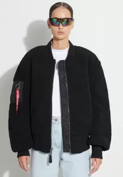 Alpha Industries geaca bomber Ma-1 Teddy femei, culoarea negru, de tranzitie, oversize 108102.03-Black imagine