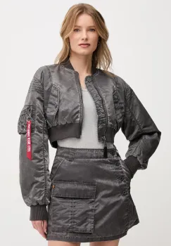Alpha Industries geaca bomber MA-1 Vintage Cropped Wmn culoarea gri, de tranzitie, oversize, 156002 imagine