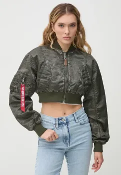 Alpha Industries geaca bomber MA-1 Vintage Cropped Wmn culoarea verde, de tranzitie, oversize, 156002 imagine