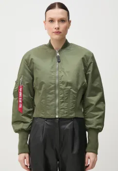 Alpha Industries geaca bomber Waisted MA-1 Wmn femei, culoarea verde, de tranzitie, 148003 imagine