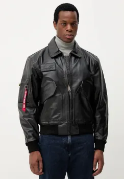 Alpha Industries geaca de piele culoarea negru, de tranzitie, 100109.03 imagine