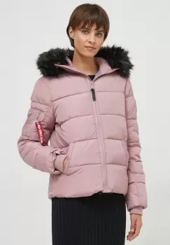 Alpha Industries geaca Hooded Puffer Wmn femei, culoarea roz, de iarna imagine