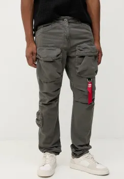 Alpha Industries pantaloni de bumbac culoarea gri, cu fason cargo, 148207.684 imagine