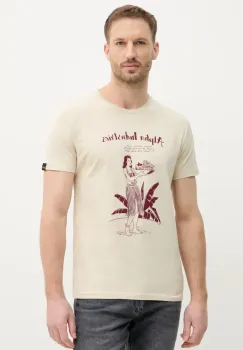 Alpha Industries tricou din bumbac Alpha Hawaii T barbati, culoarea bej, cu imprimeu, 156525 imagine