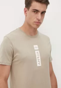 Alpha Industries tricou din bumbac barbati, culoarea bej, cu imprimeu, 146509 imagine