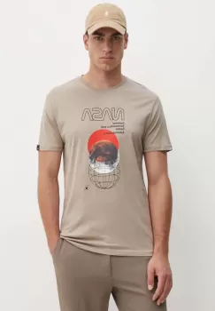 Alpha Industries tricou din bumbac barbati, culoarea bej, cu imprimeu, 146510 imagine