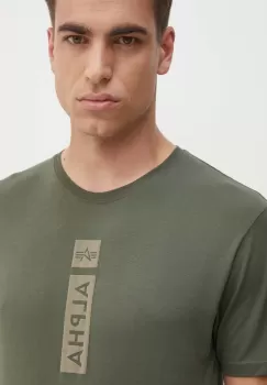 Alpha Industries tricou din bumbac barbati, culoarea verde, cu imprimeu, 146509 imagine