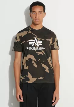 Alpha Industries tricou din bumbac Basic Basic T-Shirt Camo culoarea verde, cu model 100501C.408-green imagine
