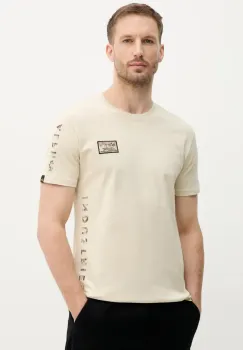 Alpha Industries tricou din bumbac Camo Sleeve T barbati, culoarea bej, cu imprimeu, 156522 imagine