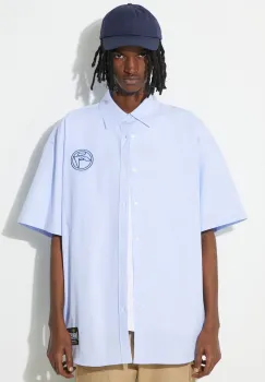 AMBUSH camasa din bumbac Emblem Striped S/S Shirt barbati, cu guler clasic, relaxed, BMGG001S24FAB imagine