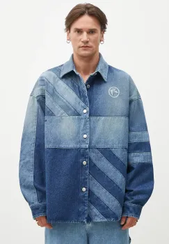 AMBUSH geaca cu aspect de camasa Patchwork Denim Shirt Vintage de tranzitie, oversize, BMYD003F24DEN0014400 imagine